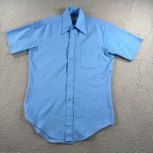 Vintage Kmart Permanent Press Shirt Mens Blue Button Up Polyester Disco 70s